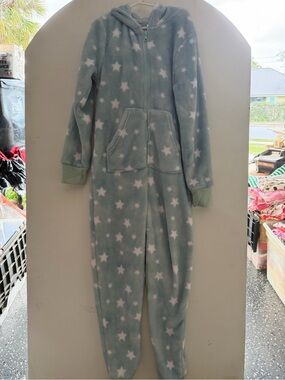 Tucker + Tate Light Blue and White Star Fleece Hooded Onesie